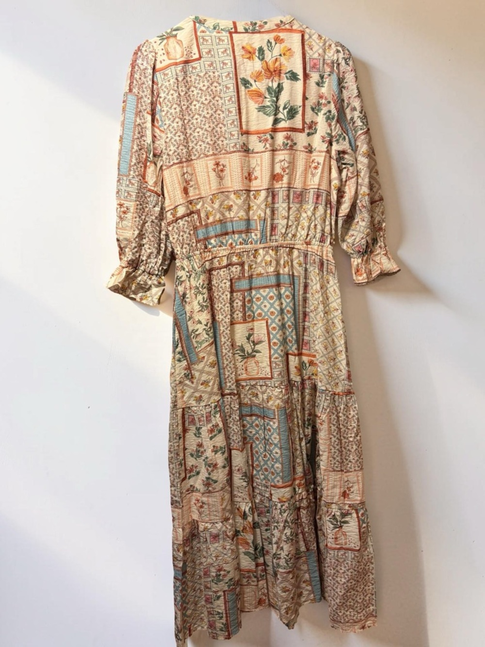 Skies Are Blue Patchwork Floral Maxi Dress in Cream and Blue - Picture 2 of 3